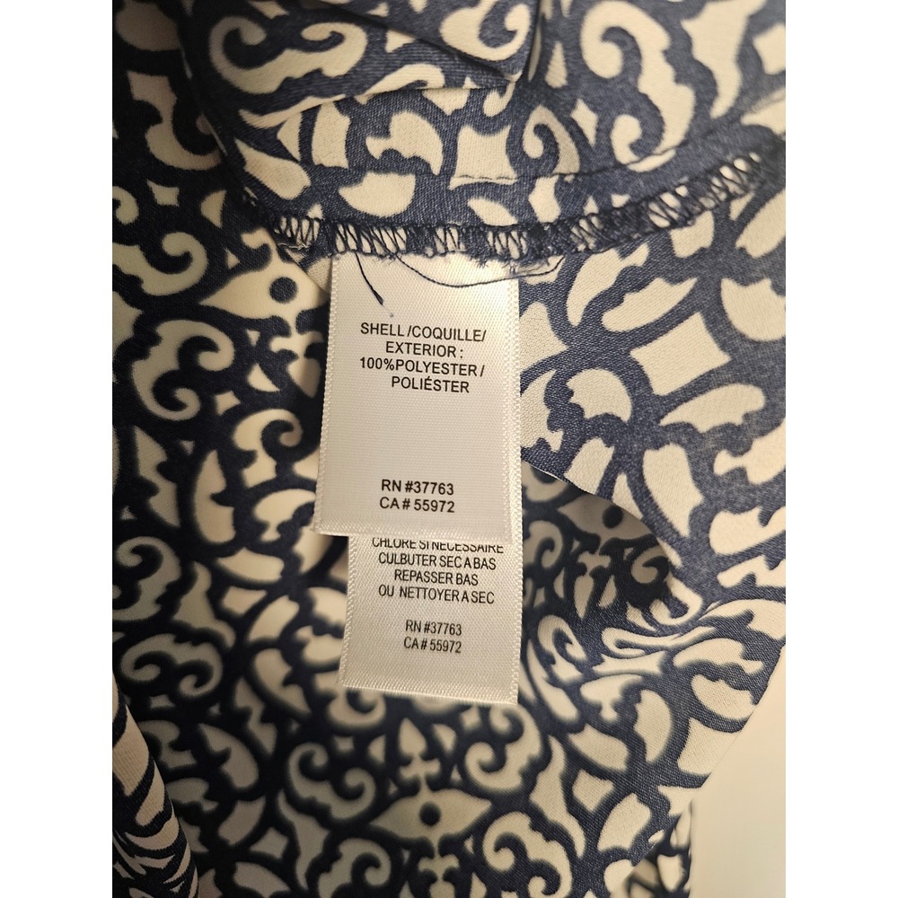 Officecore Laundry by Shelli Segal Blouse Womens Medium Navy White Scroll Draped - Picture 4 of 7